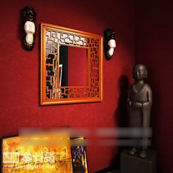 Mirror Black Frame With Decorative Pattern 3d model