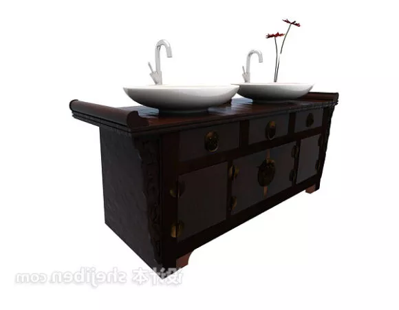 Washbasin With Square Mirror And Lamp 3d model