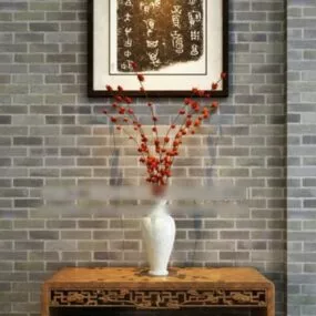 Entrance Hall Cabinet With Painting And Vase Pot 3d model