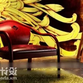 Antique Red Leather Chair 3d model