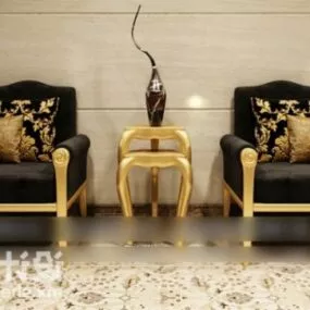 Ash Coffee Table And Chair Set Antique Furniture 3d model