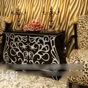Console Table And Chair Black Color 3d model