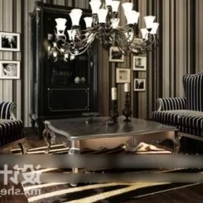 Classic Living Room With Sofa, Cabinet Chandelier 3d model