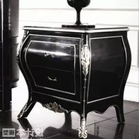 Antique Bedside Table Black Painted 3d model