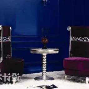 Silver Coffee Table And Chair Set Classic Design 3d model