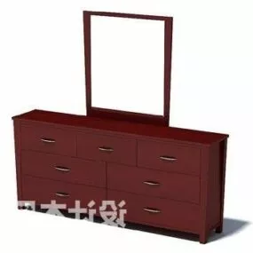 Antique Wooden Dresser With Mirror 3d model