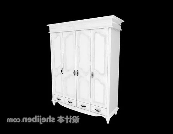 Wardrobe White Painted With Decorative Door 3d model