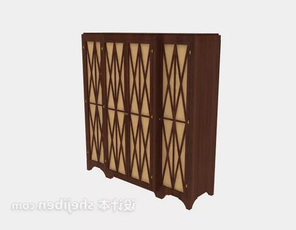 Walnut Wardrobe With Square Drawers 3d model
