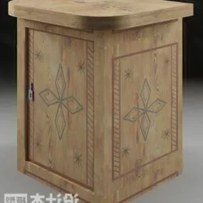 Wood Bedside Table Modern Style 3d model