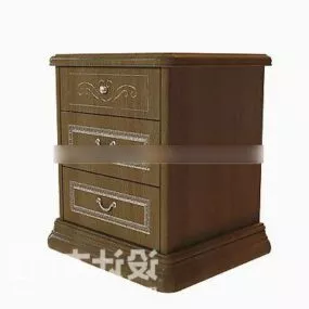 Vintage Wood Bedside Table 3d model