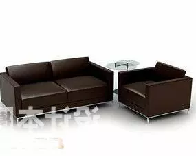 Brown Leather Sofa Chair Set 3d model