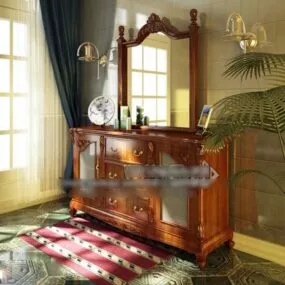 Classic Mirror Dresser Wooden Material 3d model