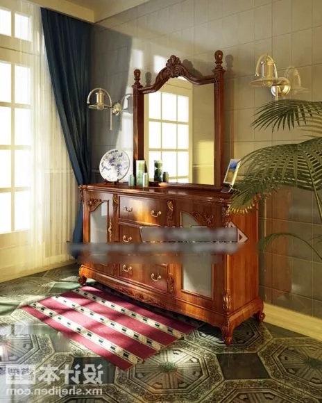 Oval Mirror On Wall Cabinet 3d model