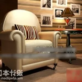 Classic Beige Leather Armchair 3d model