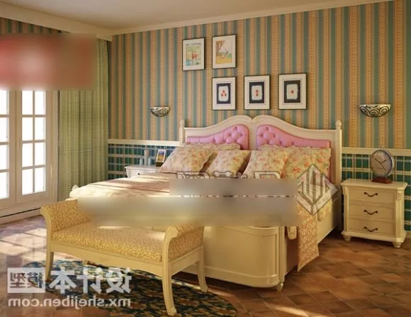 European Home With Double Bed 3d model European Home With Double Bed 3d model