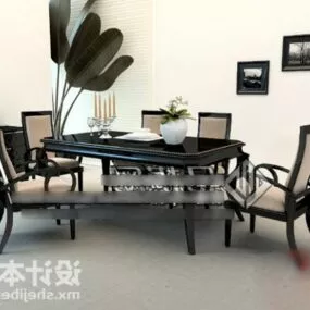 Black Wood Table And Chair Combination 3d model