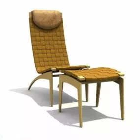 Yellow Fabric Lounge Chair And Ottoman 3d model