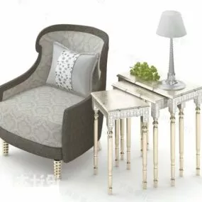 Antique Armchair With Table And Lamp 3d model