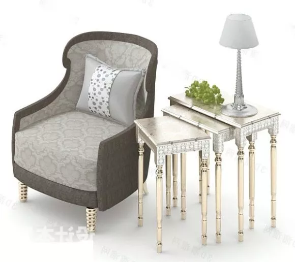 Antique Armchair With Table And Lamp 3d model Antique Armchair With Table And Lamp 3d model