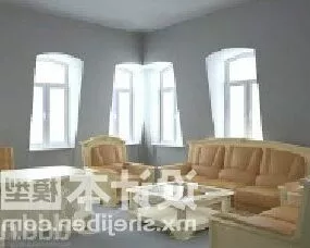 Sofa Leather Set European Style 3d model