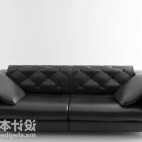 Modern Double Sofa Black Leather 3d model