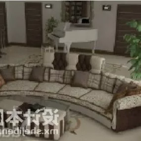 Living Room With Sofa Piano Table 3d model