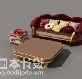 Multi Seaters Camel Sofa Velvet Material 3d model