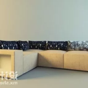 Multi Seaters Sofa White Fabric With Cushion 3d model