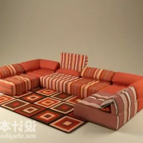 Multi Seaters Sofa Red Strip Pattern 3d model