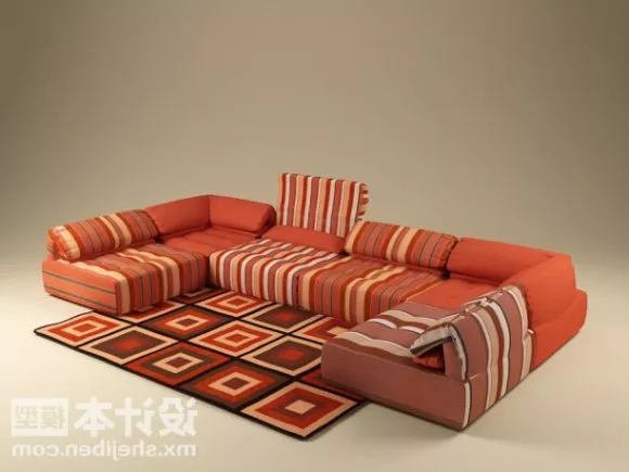Multi Seaters Sofa Red Strip Pattern 3d model Multi Seaters Sofa Red Strip Pattern 3d model