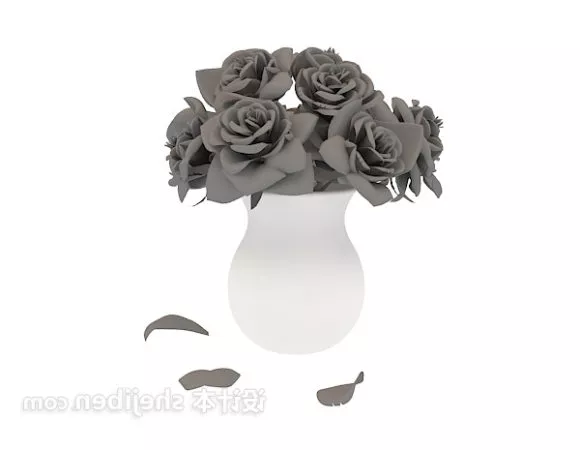 White Pottery Vase With Dry Plant 3d model