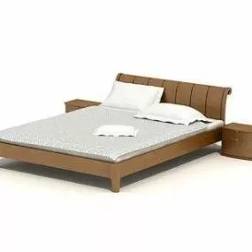 Double Bed Simple Wooden Style 3d model