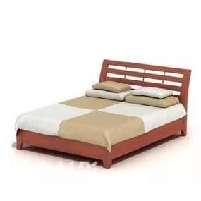 Hotel Common Wooden Double Bed 3d model