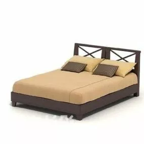 Brown Wood Hotel Double Bed 3d model