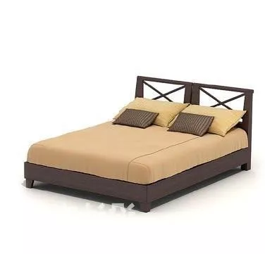 Brown Wood Hotel Double Bed 3d model Brown Wood Hotel Double Bed 3d model