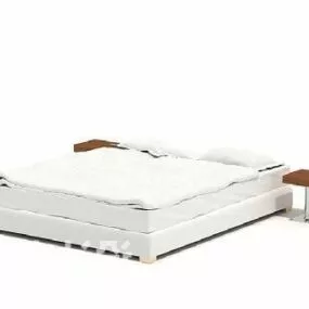 Double Bed White Wood Painted 3d model