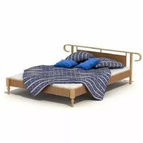 Antique Wooden Double Bed 3d model