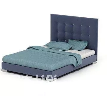 Purple Double Bed Blue Mattress 3d model Purple Double Bed Blue Mattress 3d model