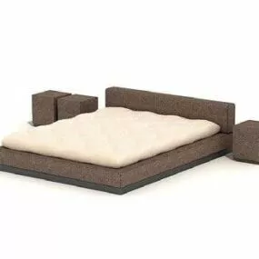 Brown Color Modern Double Bed 3d model