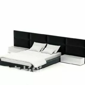 Double Bed With Black Backwall And Nightstand 3d model