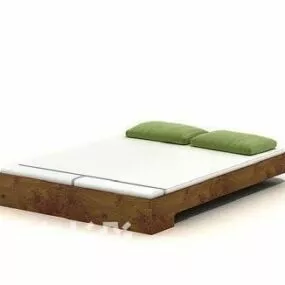 Simple Double Bed With Green Cushion 3d model