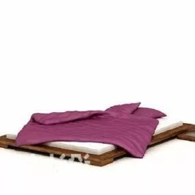 Low Double Bed With Purple Mattress 3d model