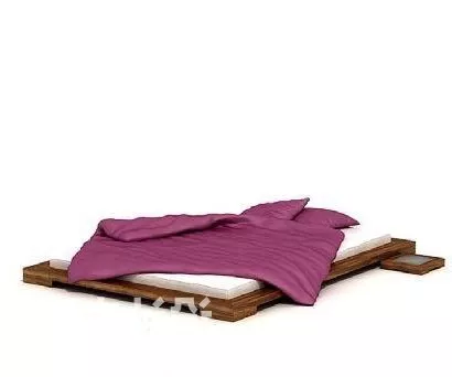 Low Double Bed With Purple Mattress 3d model Low Double Bed With Purple Mattress 3d model