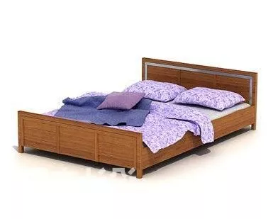 Double Bed Wooden Material 3d model Double Bed Wooden Material 3d model
