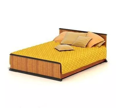 Wooden Double Bed Yellow Fabric Mattress 3d model Wooden Double Bed Yellow Fabric Mattress 3d model