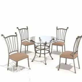 Round Coffee Table And Iron Chair Set 3d model