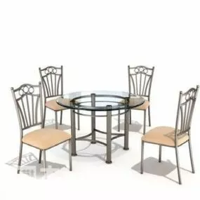 Restaurant Glass Table And Chair Set 3d model