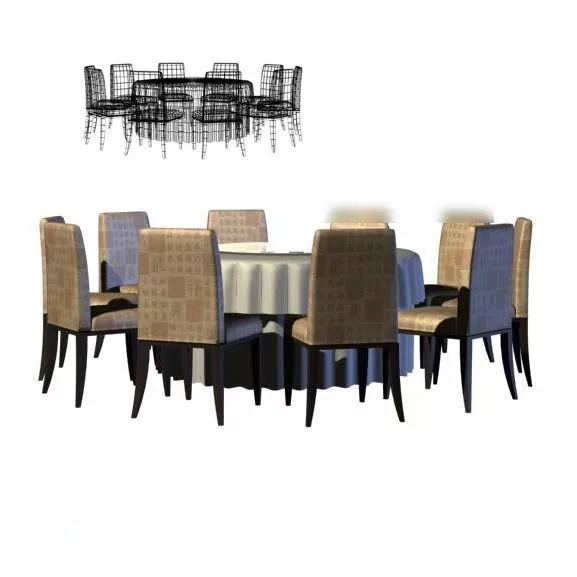 Round Dinning Table And 10 Chairs 3d model Round Dinning Table And 10 Chairs 3d model
