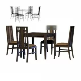 Wooden Dinning Table And 4 Chairs 3d model