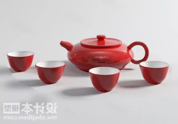 Tableware Red Tea Pot With Cup 3d model Tableware Red Tea Pot With Cup 3d model